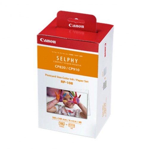 Canon RP-108 Color Ink/Paper Set, Compatible with Selphy  CP910/CP820/CP1200/CP1300